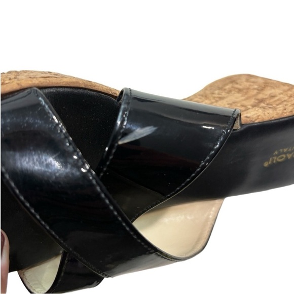 Mila Paoli black patent leather cork wedge sandals Made in Italy casual size 8 - Picture 8 of 11